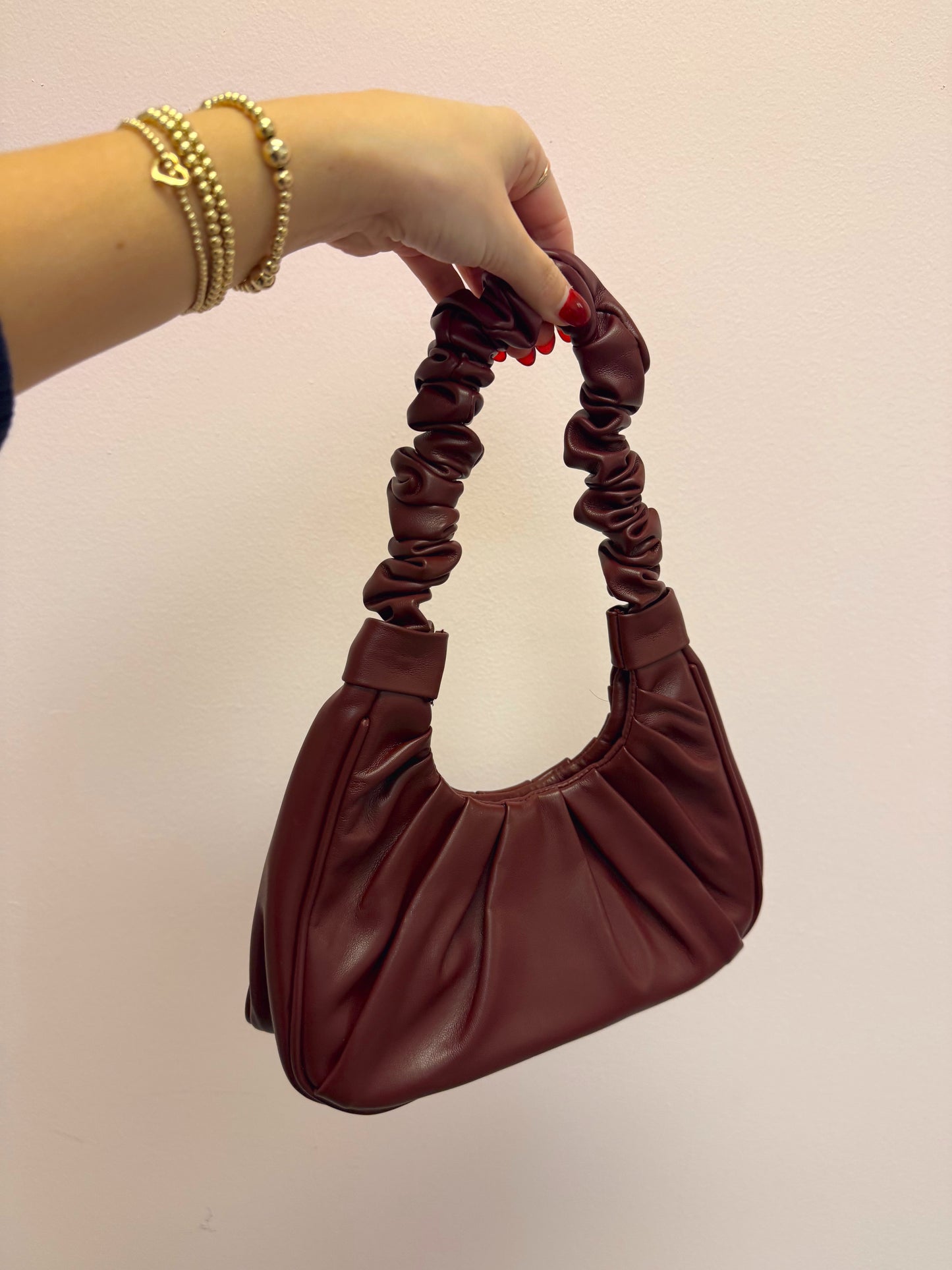 Burgundy Ruched Handle Bag