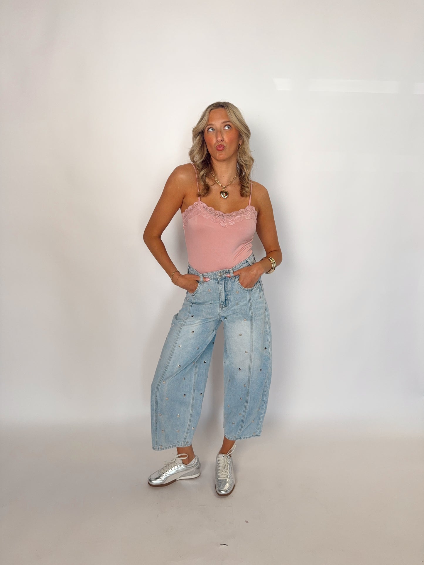 Studded Barrel Jeans