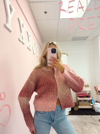 Rosé Zip Up Sweater