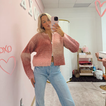 Rosé Zip Up Sweater