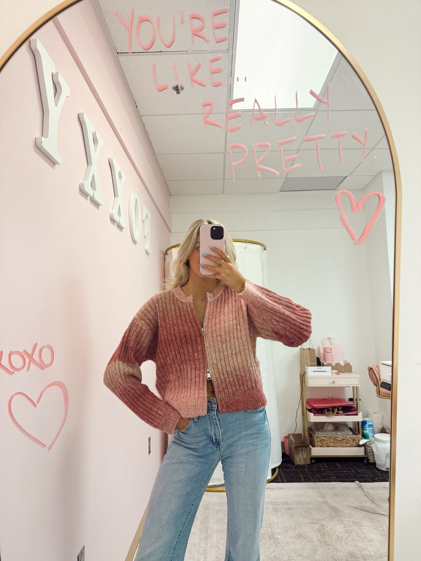 Rosé Zip Up Sweater