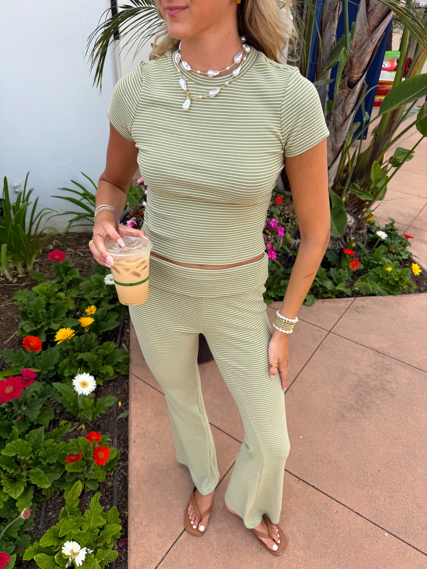 Olive Striped Set